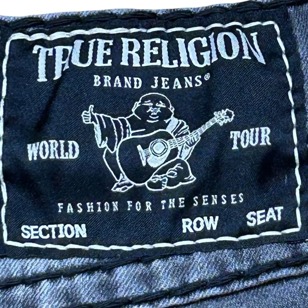 True Religion Men’s 32 Relaxed Baggy Super T Flap Jeans Grey Wash Stitch Denim